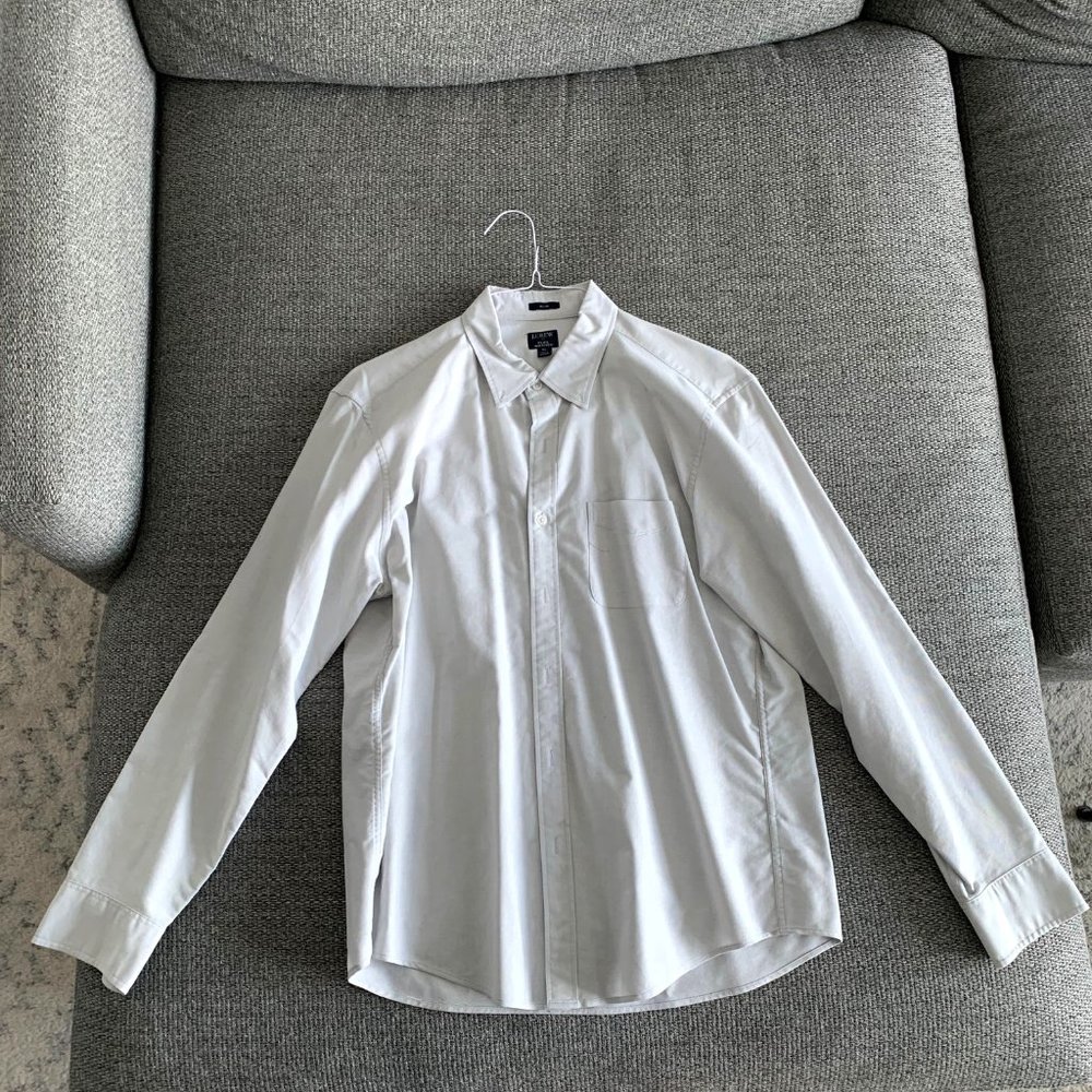 J Crew Slim Flex Oxford Button Down Shirt, Size: XL, Color: Heather Light Grey
